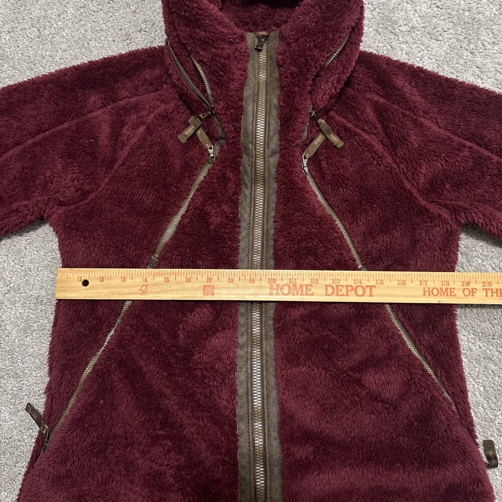 KUHL Women’s Large Flight Jacket Full Zip Hooded Sherpa Red Brown Trim - Picture 3 of 5
